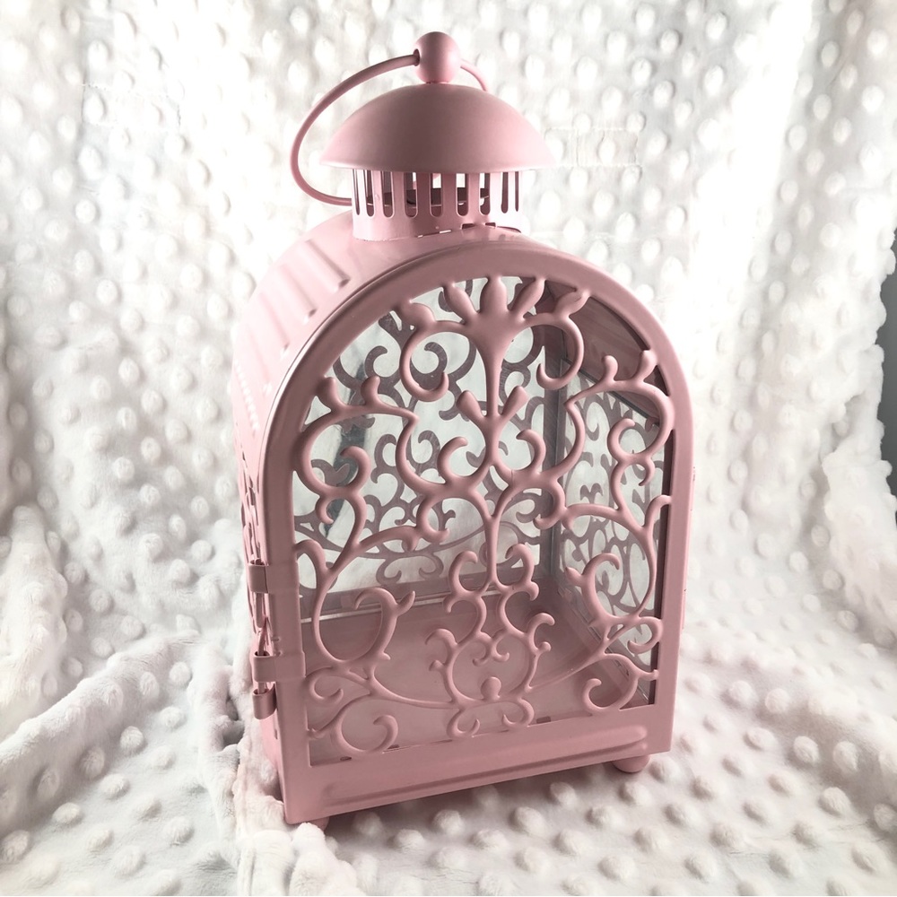 Ikea Pink Metal and Glass Lantern Candle Holder